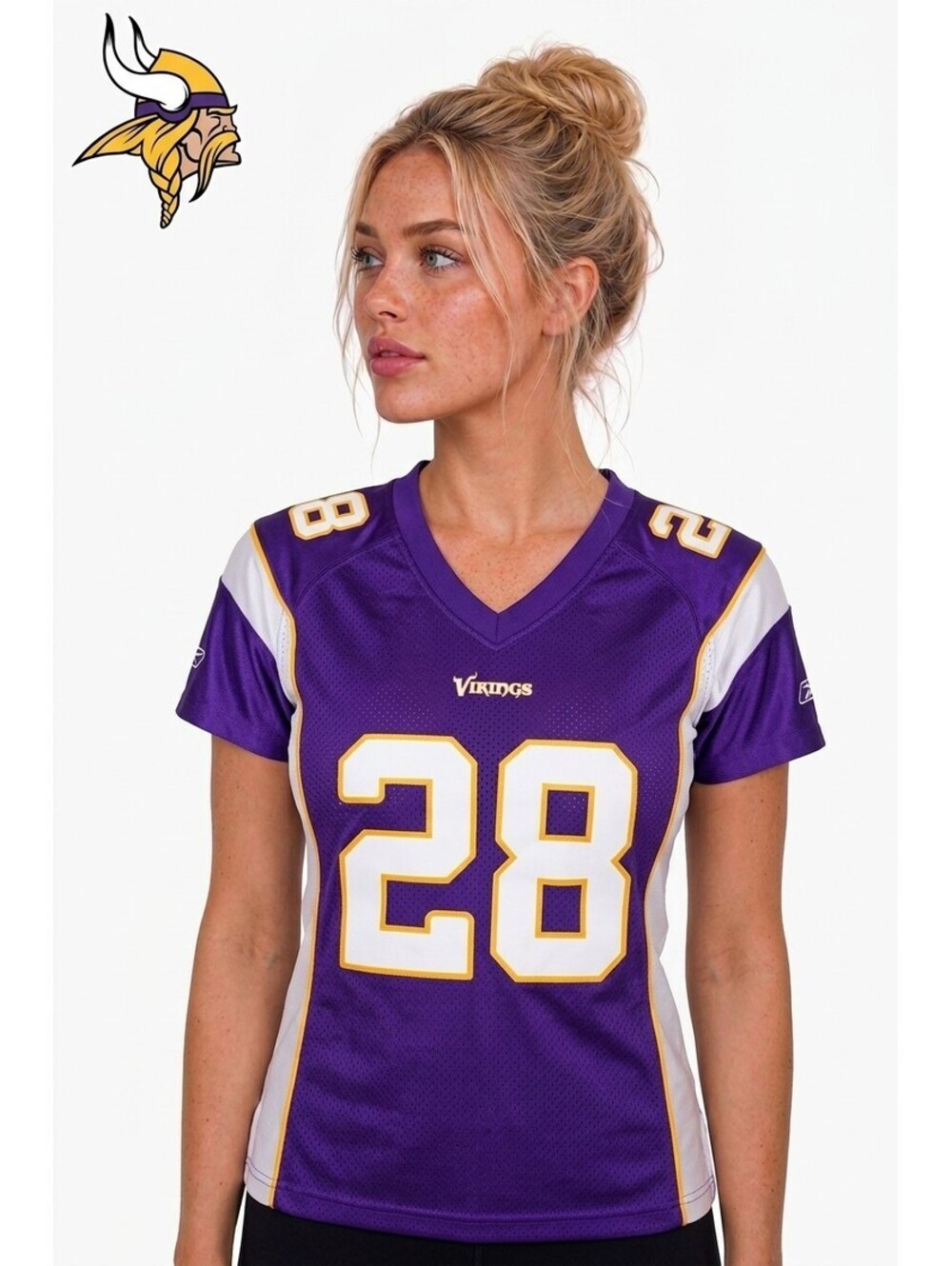 Minnesota Vikings Adrian Peterson #28 Reebok NFL SEWN Jersey Women SMALL Purple